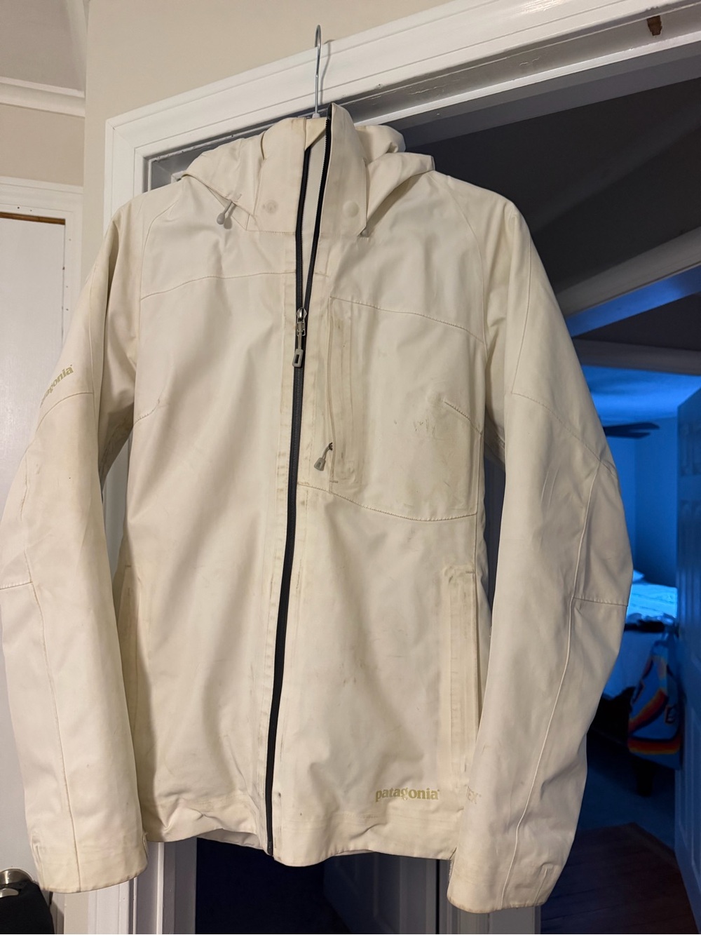 Patagonia Cream Hooded Ski/Snow Jacket with Black Zipper